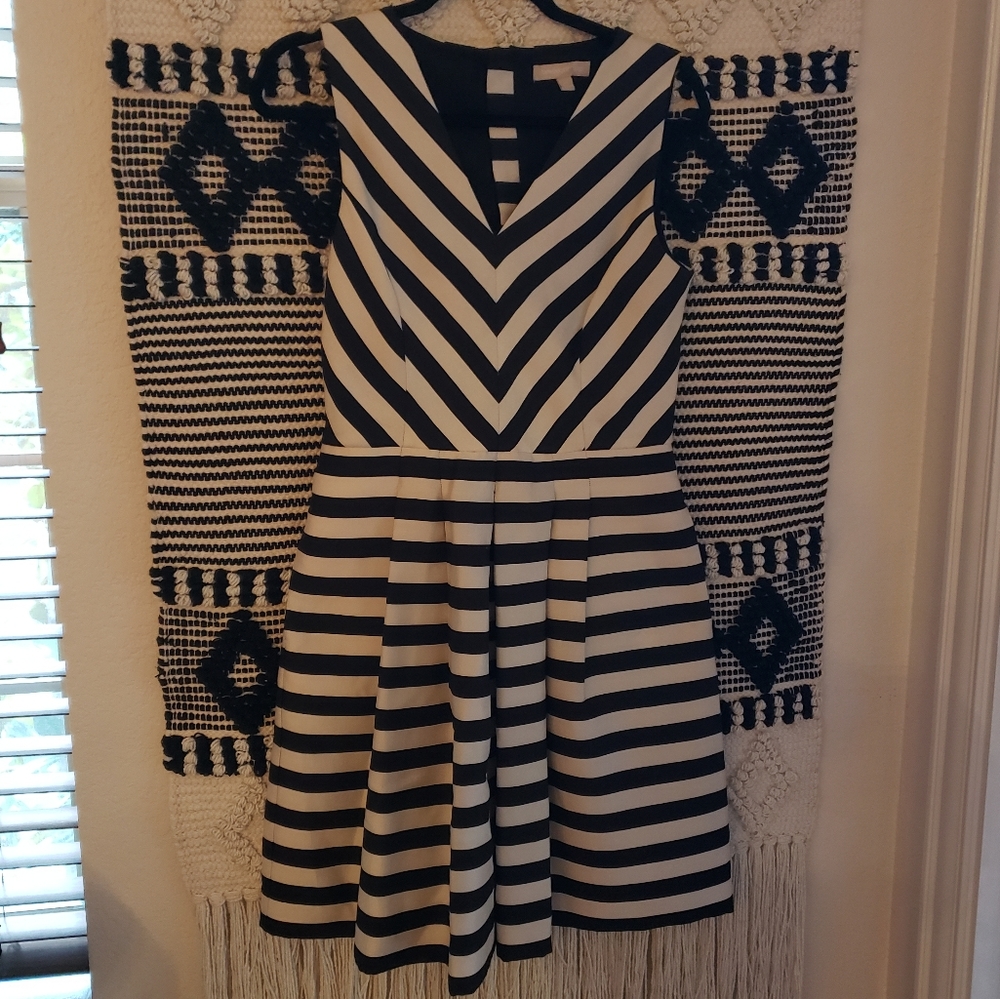 Banana Republic black and Cream Stripe Sleeveless Dress